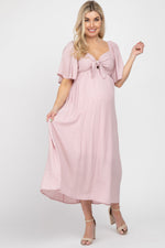 Light Pink Front Tie Ruffle Sleeve Maternity Midi Dress by PinkBlush (view 1 of 6)