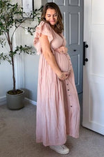 Light Pink Front Tie Ruffle Sleeve Maternity Midi Dress by PinkBlush at Everetts Place