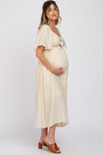 Ruffle Sleeve Front Tie Maternity Midi Dress by PinkBlush (view 2 of 16)
