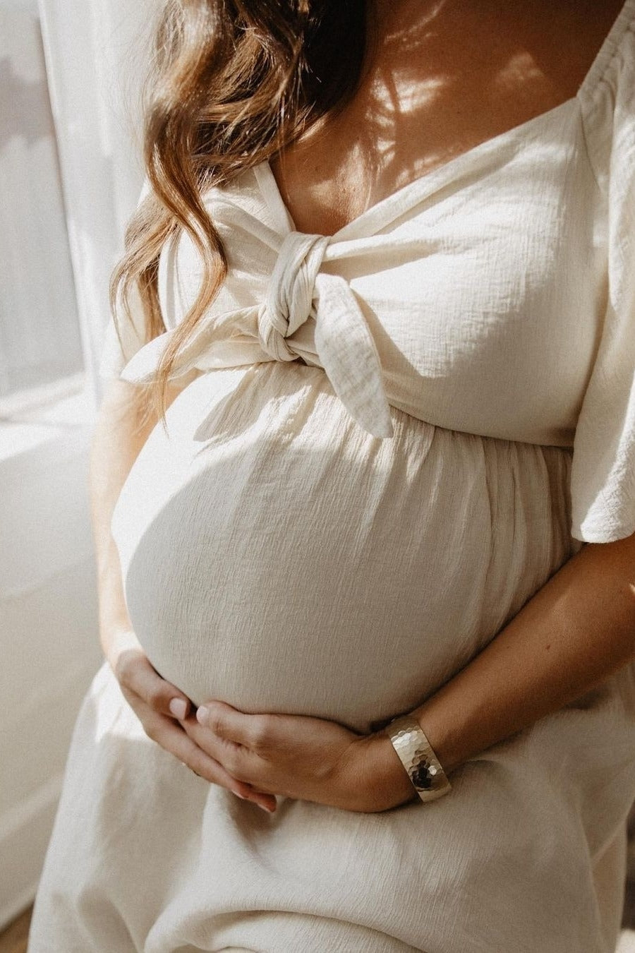 Ruffle Sleeve Front Tie Maternity Midi Dress by PinkBlush (view 4 of 16)