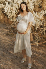 Beige Front Tie Ruffle Sleeve Maternity Midi Dress by PinkBlush at Everetts Place
