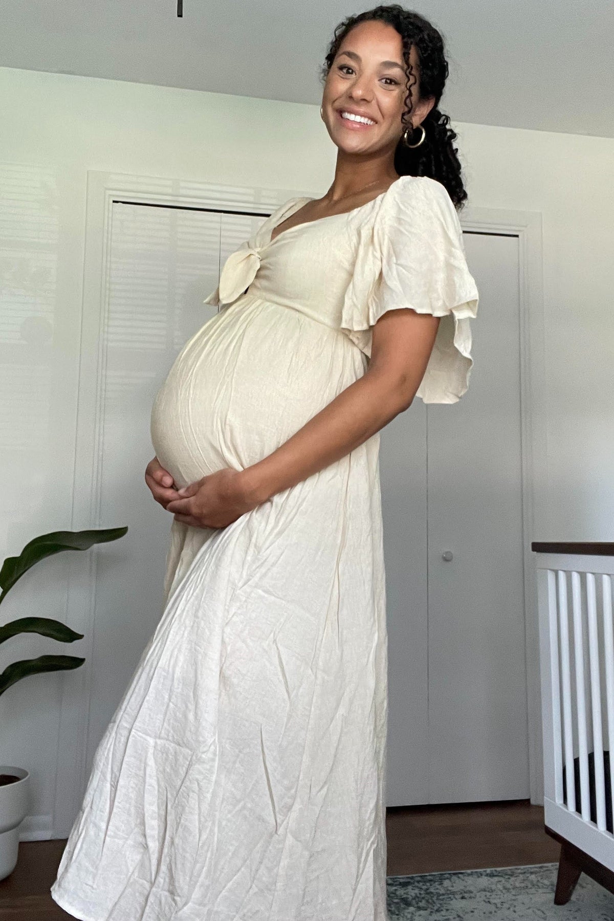 Ruffle Sleeve Front Tie Maternity Midi Dress by PinkBlush (view 7 of 16)