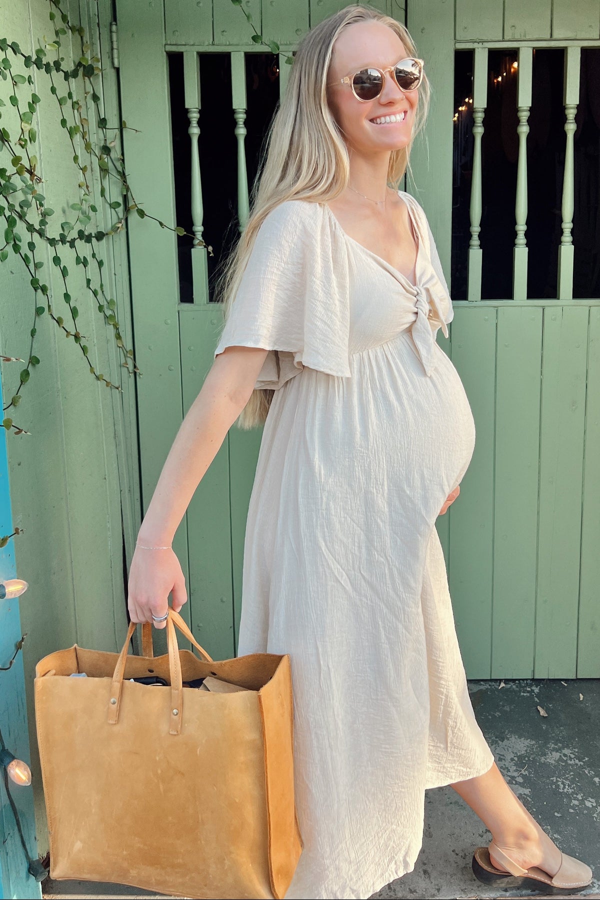 Ruffle Sleeve Front Tie Maternity Midi Dress by PinkBlush (view 12 of 16)
