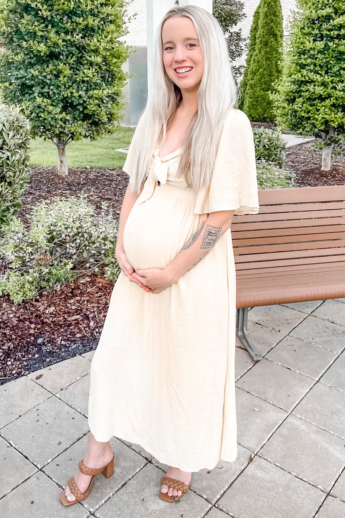 Ruffle Sleeve Front Tie Maternity Midi Dress by PinkBlush (view 13 of 16)