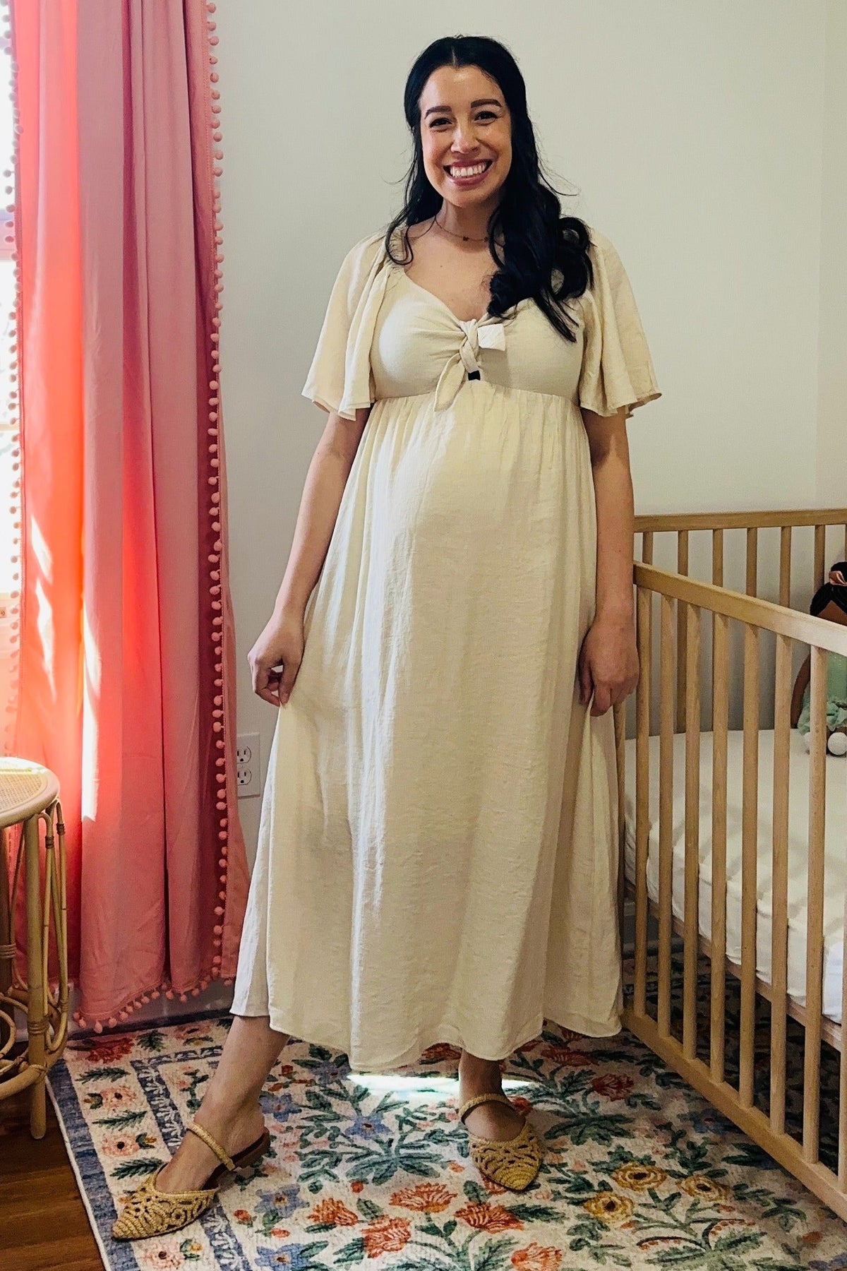 Ruffle Sleeve Front Tie Maternity Midi Dress by PinkBlush (view 14 of 16)