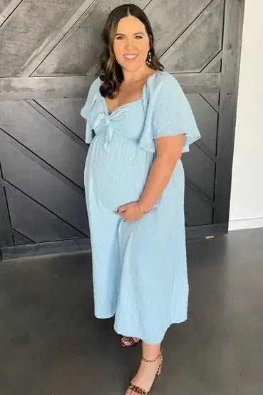 PinkBlush PinkBlush Maternity Midi Dress with Ruffle Sleeves for Expecting Mothers - Apparel & Accessories > Clothing > Dresses