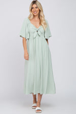 Mint Green Textured Dot Front Tie Ruffle Sleeve Maternity Midi Dress by PinkBlush at Everetts Place