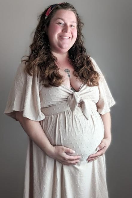 Textured Dot Front Tie Ruffle Sleeve Maternity Dress by PinkBlush (view 4 of 8)