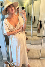 Textured Dot Front Tie Ruffle Sleeve Maternity Dress by PinkBlush (view 5 of 8)