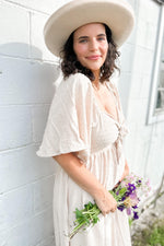 Textured Dot Front Tie Ruffle Sleeve Maternity Dress by PinkBlush (view 6 of 8)