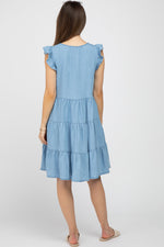 Chambray Tiered Button Accent Maternity Dress by PinkBlush