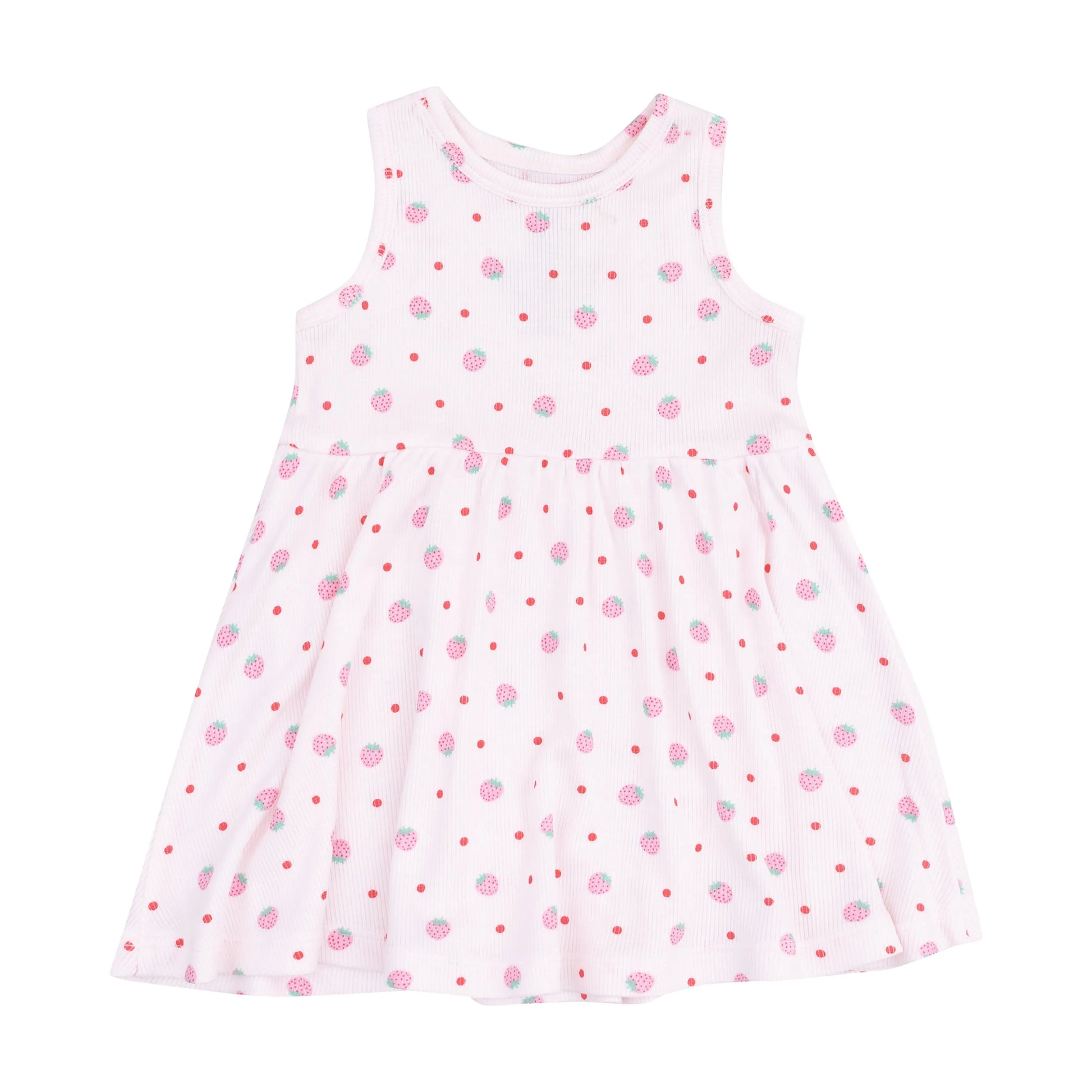 Tank Dress and Bloomer Set for Toddlers in Strawberry Swiss Dot.