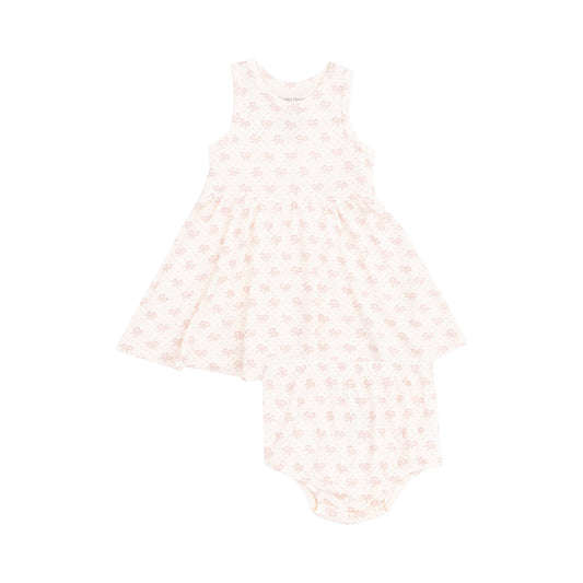 Tank Dress and Bloomer Set for Toddler Girls Vintage Mini Bows 2T to 4T.