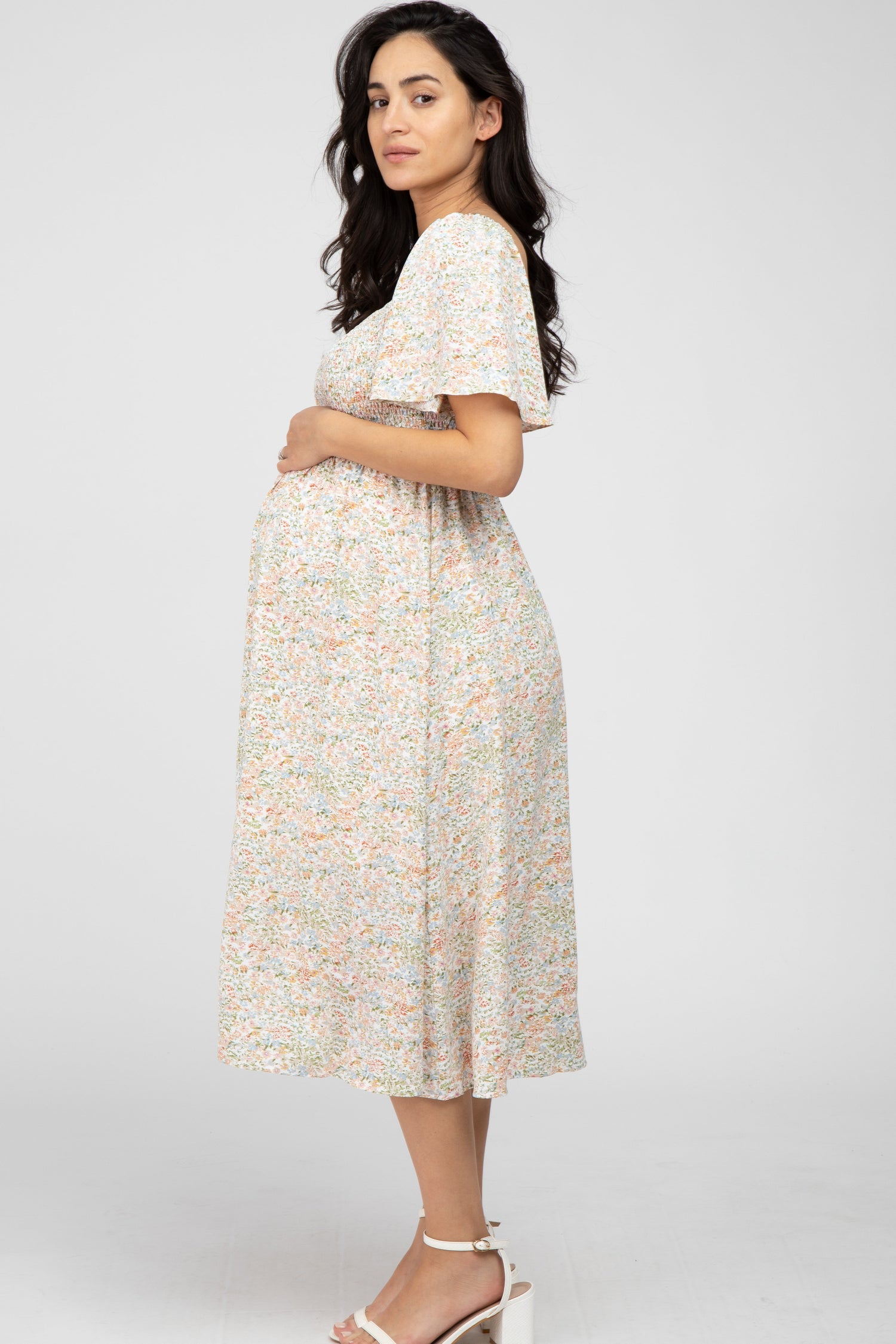 Floral Smocked Square Neck Midi Dress — PinkBlush