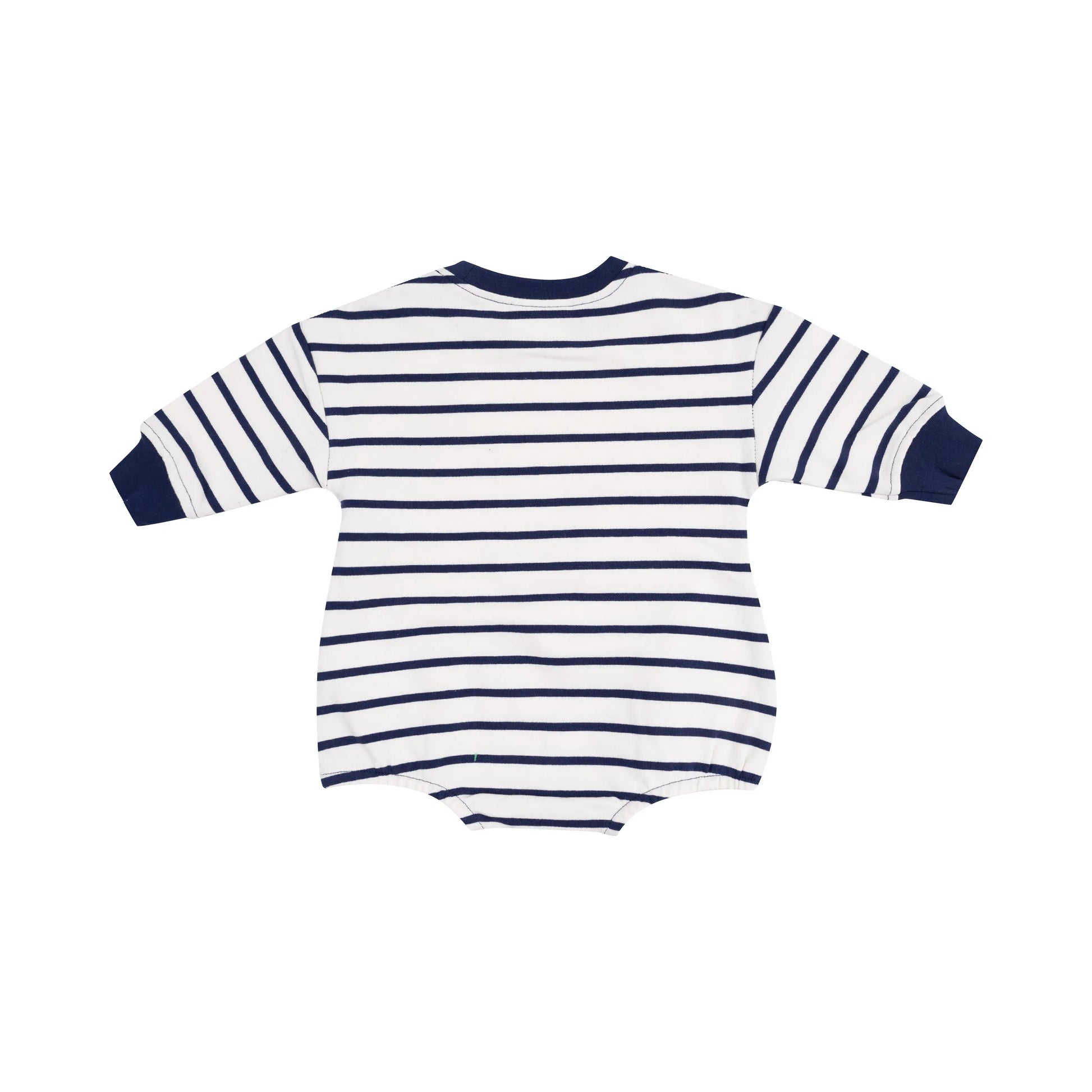 French Terry Sweatshirt Bubble with Pink Sailboat Applique Navy Stripe.