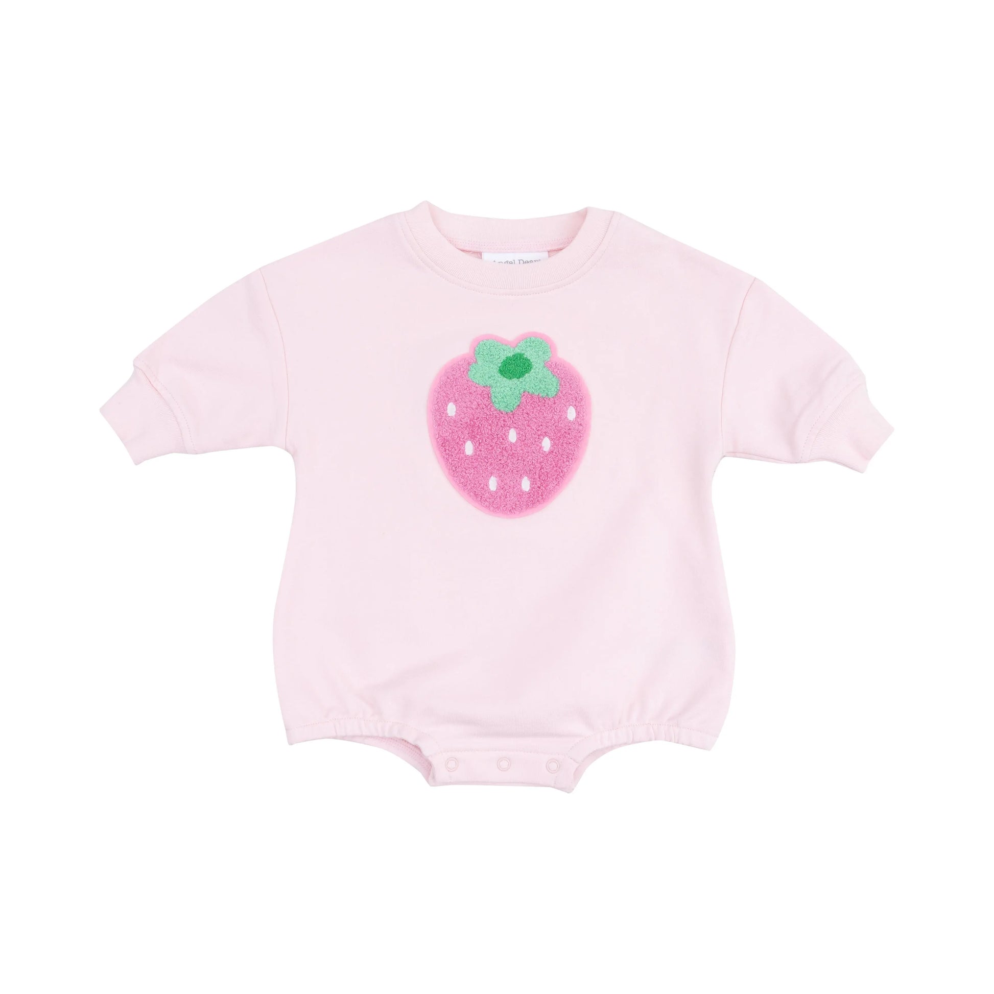 Strawberry Applique Sweatshirt Bubble French Terry Swiss Dot.