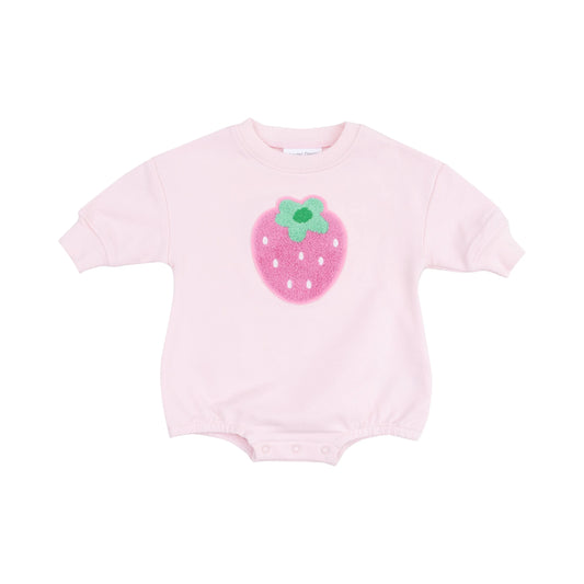 Strawberry Applique Sweatshirt Bubble French Terry Swiss Dot.