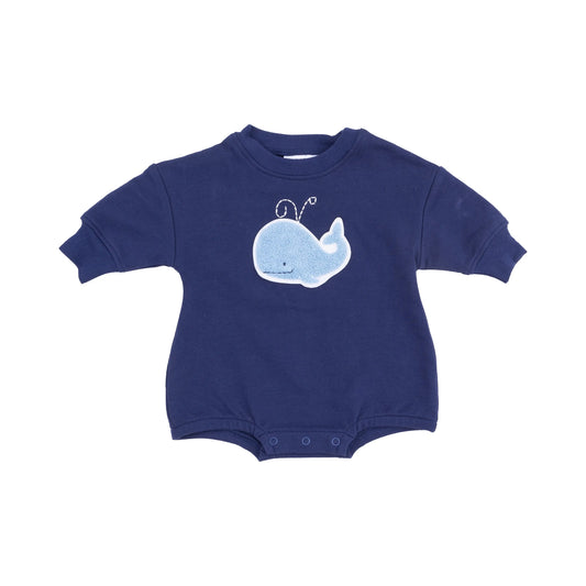 French Terry Sweatshirt Bubble With Chenille Patch Bubbly Whale Blue.