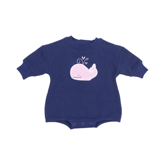 French Terry Sweatshirt Bubble with Chenille Patch Bubbly Whale Pink.