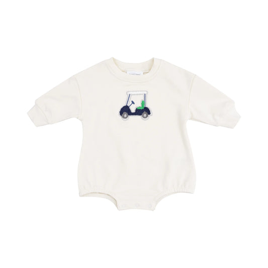 French Terry Golf Cart Applique Sweatshirt Bubble in Blue.
