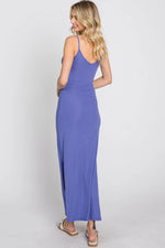 PinkBlush Stylish Violet Ribbed Maxi Dress with Side Slit for Casual Women - Apparel & Accessories > Clothing > Dresses