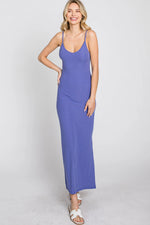 PinkBlush Stylish Violet Ribbed Maxi Dress with Side Slit for Casual Women - Apparel & Accessories > Clothing > Dresses