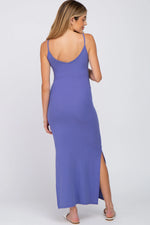 PinkBlush Violet Ribbed Maternity Maxi Dress with Side Slit for Stylish Moms - Apparel & Accessories > Clothing > Dresses