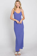 PinkBlush Stylish Violet Ribbed Maxi Dress with Side Slit for Casual Women - Apparel & Accessories > Clothing > Dresses