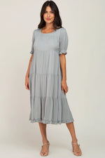 PinkBlush Sage Midi Dress with Ruffle Hem and Pockets for Stylish Women - Apparel & Accessories > Clothing > Dresses