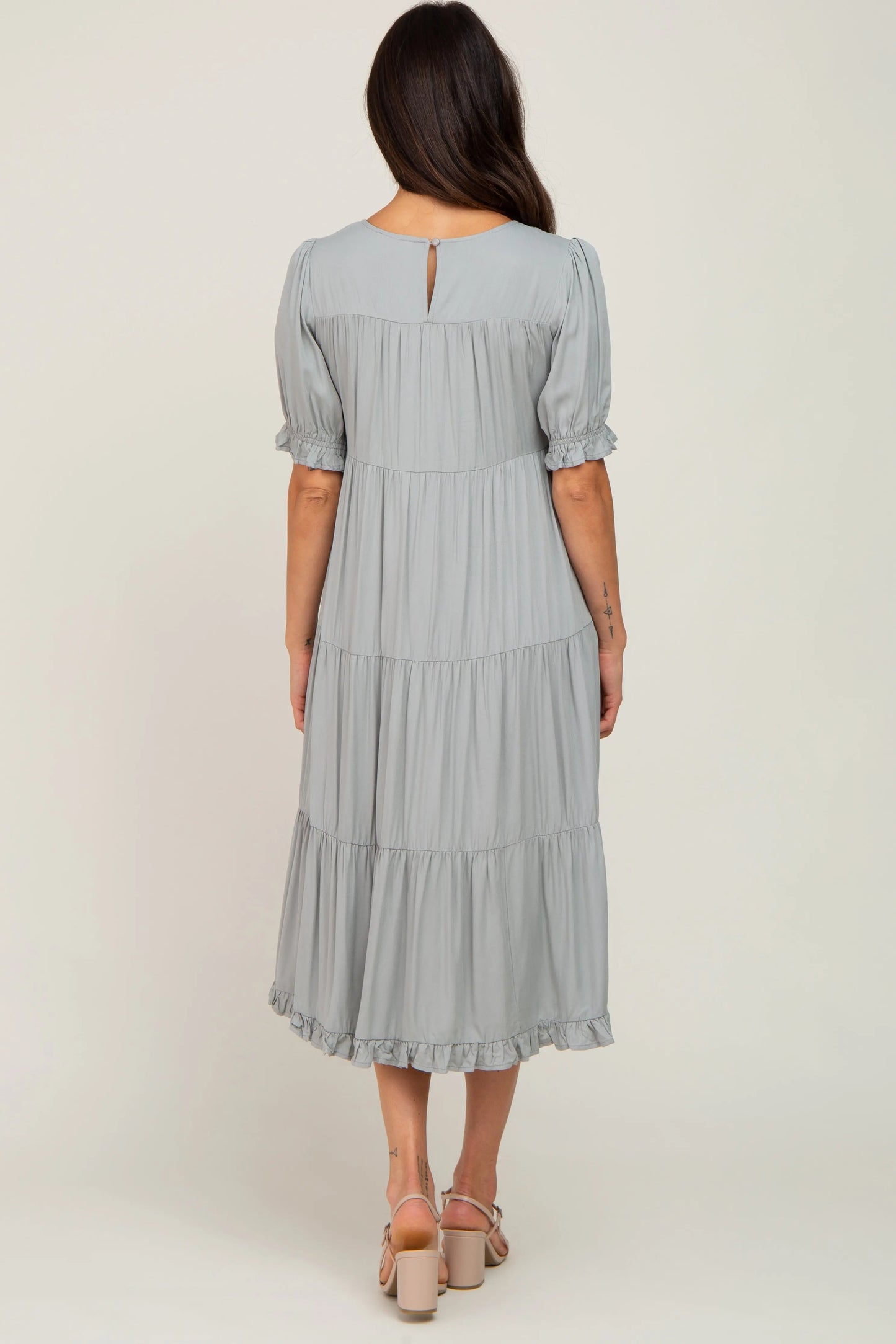 PinkBlush Sage Midi Dress with Ruffle Hem and Pockets for Stylish Women - Apparel & Accessories > Clothing > Dresses