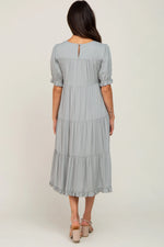 PinkBlush Sage Midi Dress with Ruffle Hem and Pockets for Stylish Women - Apparel & Accessories > Clothing > Dresses