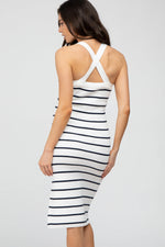PinkBlush Chic Maternity Midi Dress with Side Slit and Cross Back Straps for Moms - Apparel & Accessories > Clothing > Dresses