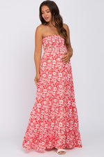 Red Floral Strapless Smocked Maternity Maxi Dress by PinkBlush at Everetts Place