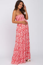 Red Floral Strapless Smocked Maternity Maxi Dress by PinkBlush at Everetts Place