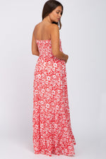 Red Floral Strapless Smocked Maternity Maxi Dress by PinkBlush at Everetts Place