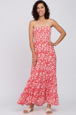 Red Floral Strapless Smocked Maternity Maxi Dress by PinkBlush at Everetts Place
