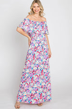 PinkBlush Elegant Pink Floral Maxi Dress with Off Shoulder Design for Women - Apparel & Accessories > Clothing > Dresses