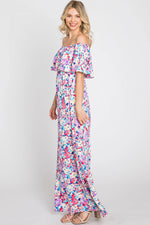 PinkBlush Elegant Pink Floral Maxi Dress with Off Shoulder Design for Women - Apparel & Accessories > Clothing > Dresses