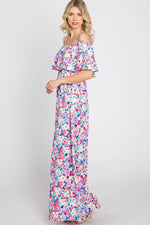 PinkBlush Elegant Pink Floral Maxi Dress with Off Shoulder Design for Women - Apparel & Accessories > Clothing > Dresses