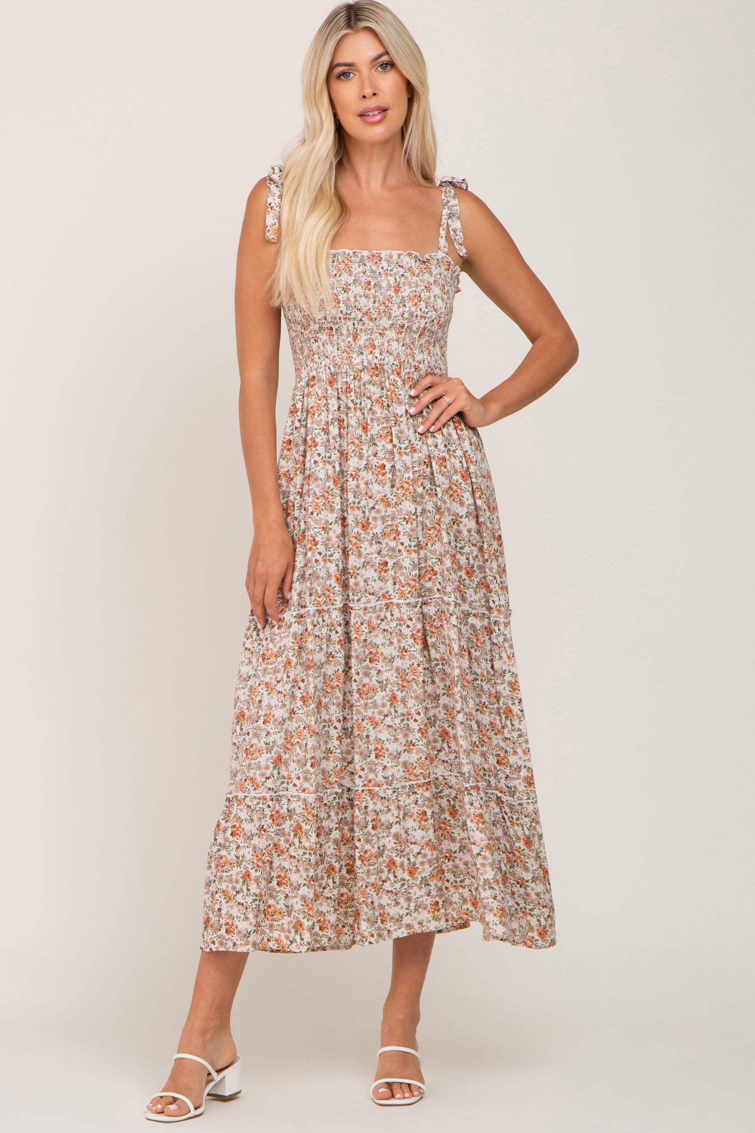 Sleeveless Smocked Tiered Maternity Maxi Dress by PinkBlush (view 1 of 8)