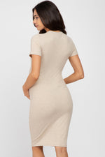 Beige Ribbed Fitted Maternity Dress by PinkBlush at Everetts Place