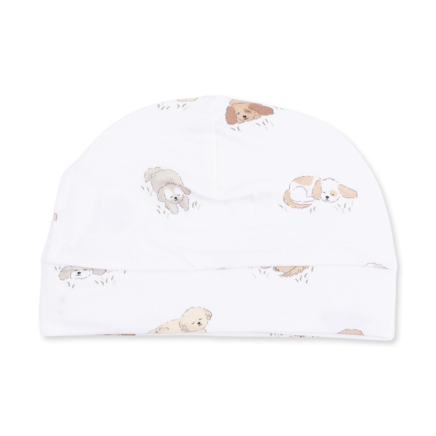 Baby beanie hat in a puppy print called Puppy Snuggle Club