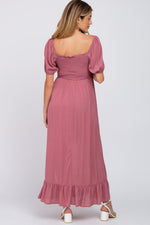 Mauve Swiss Dot Square Neck Smocked Maternity Maxi Dress by PinkBlush