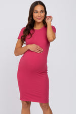 Magenta Ribbed Fitted Maternity Dress by PinkBlush