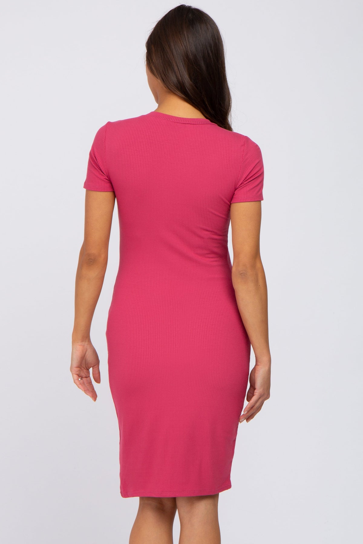 Magenta Ribbed Fitted Maternity Dress by PinkBlush