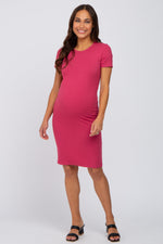 Magenta Ribbed Fitted Maternity Dress by PinkBlush