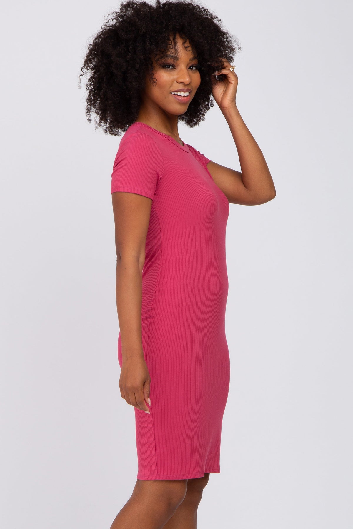 Magenta Ribbed Fitted Dress by PinkBlush