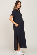 Charcoal Button Down Maternity Midi Dress by PinkBlush at Everetts Place