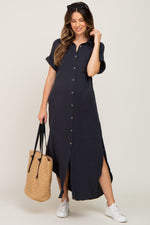 Charcoal Button Down Maternity Midi Dress by PinkBlush at Everetts Place