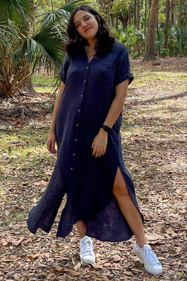 Charcoal Button Down Midi Dress by PinkBlush at Everetts Place